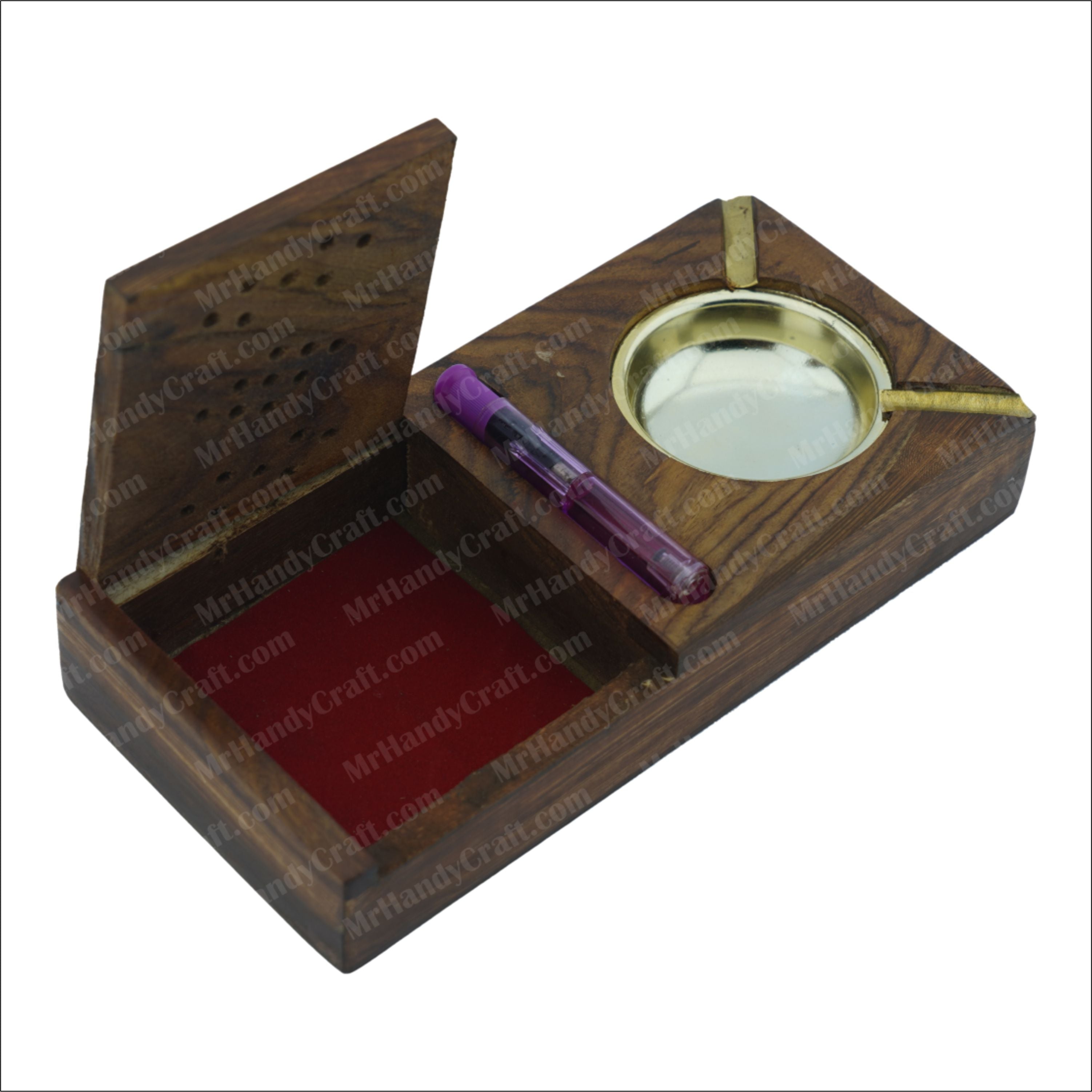 Handmade Wooden Flat Ashtray With Compartment