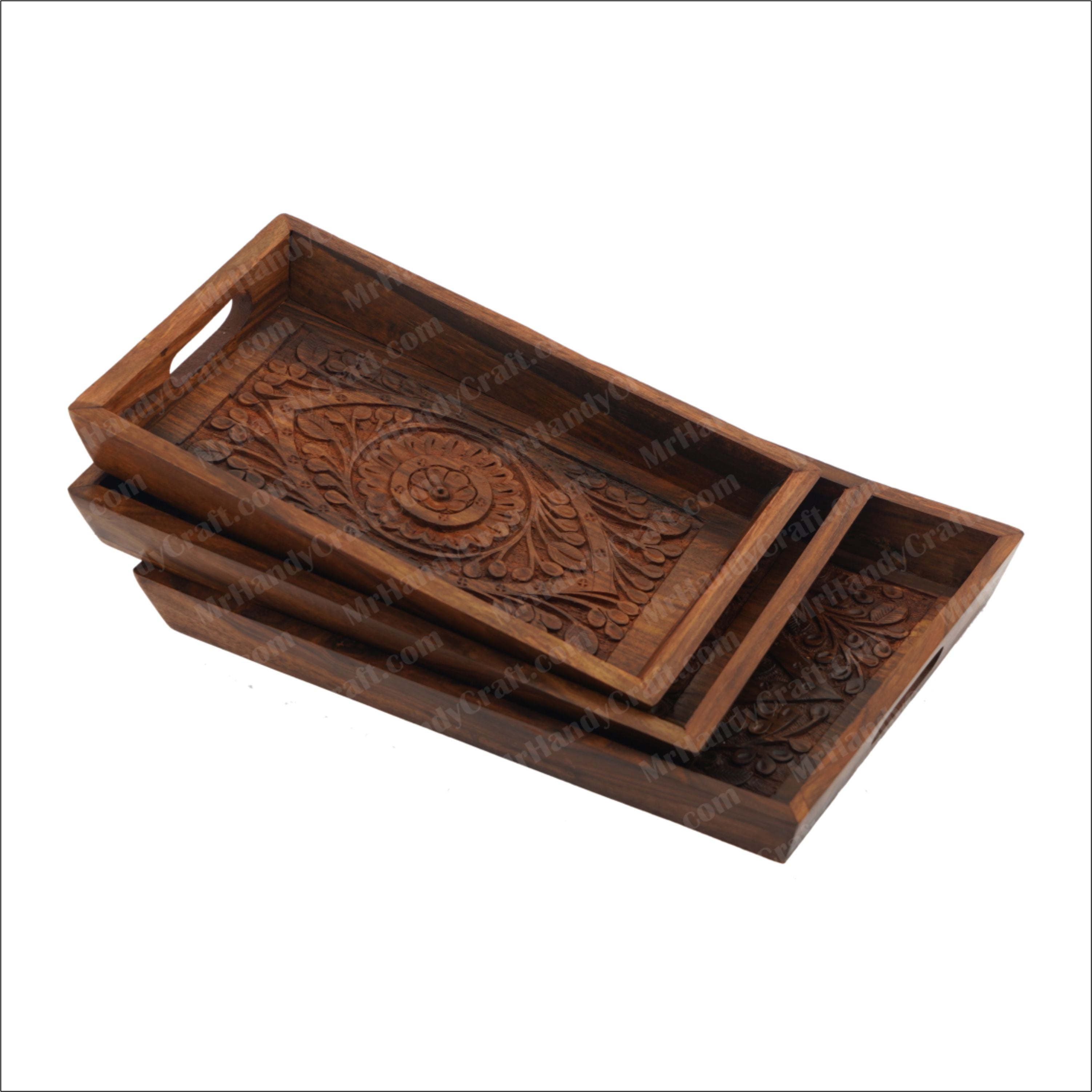 TRAY SET WOOD CARVING