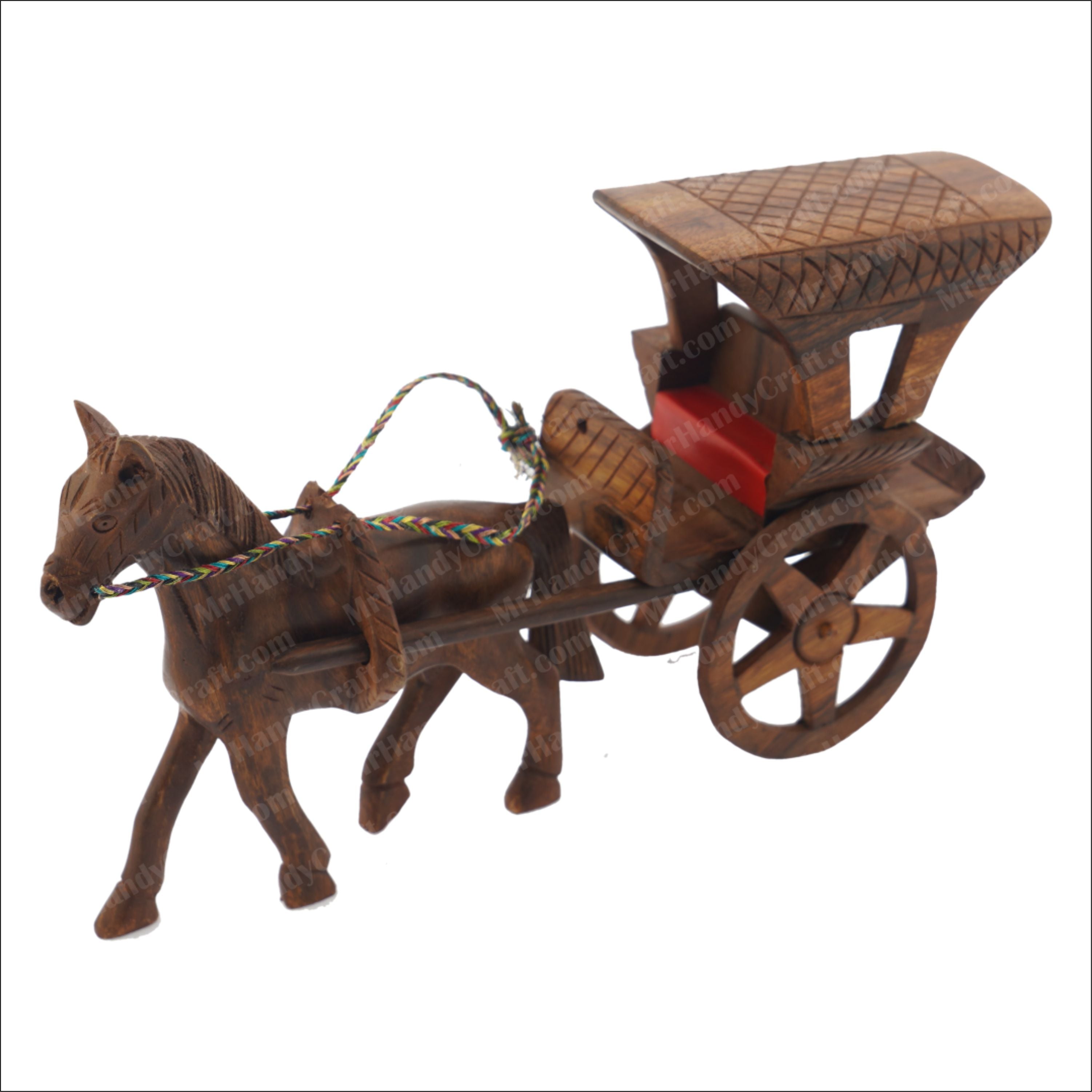 Hand Carved Wooden Horse Cart
