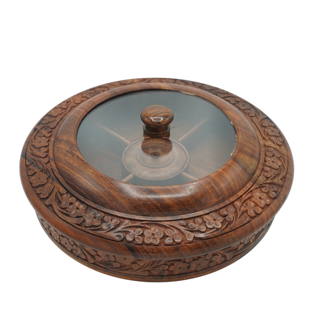 Covered Dry Fruit Bowl - Sheesham Wood