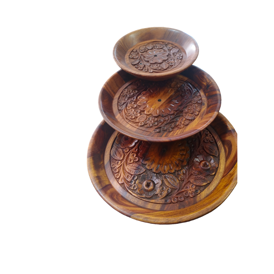 Handmade Wooden Carving Tray Round