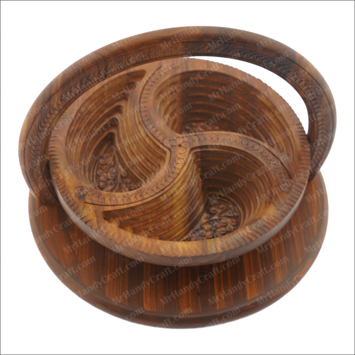 Wooden Basket Round shaped with 3 Pockets