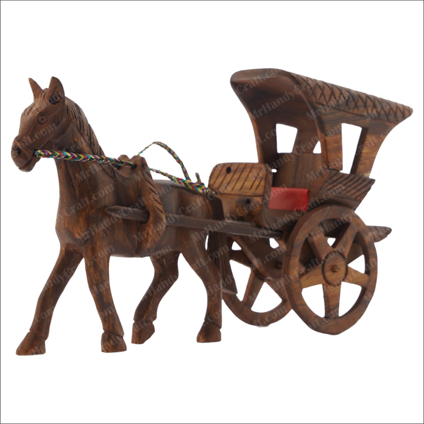 Hand Carved Wooden Horse Cart