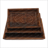 Wooden Tray Set Carving 3 Pcs