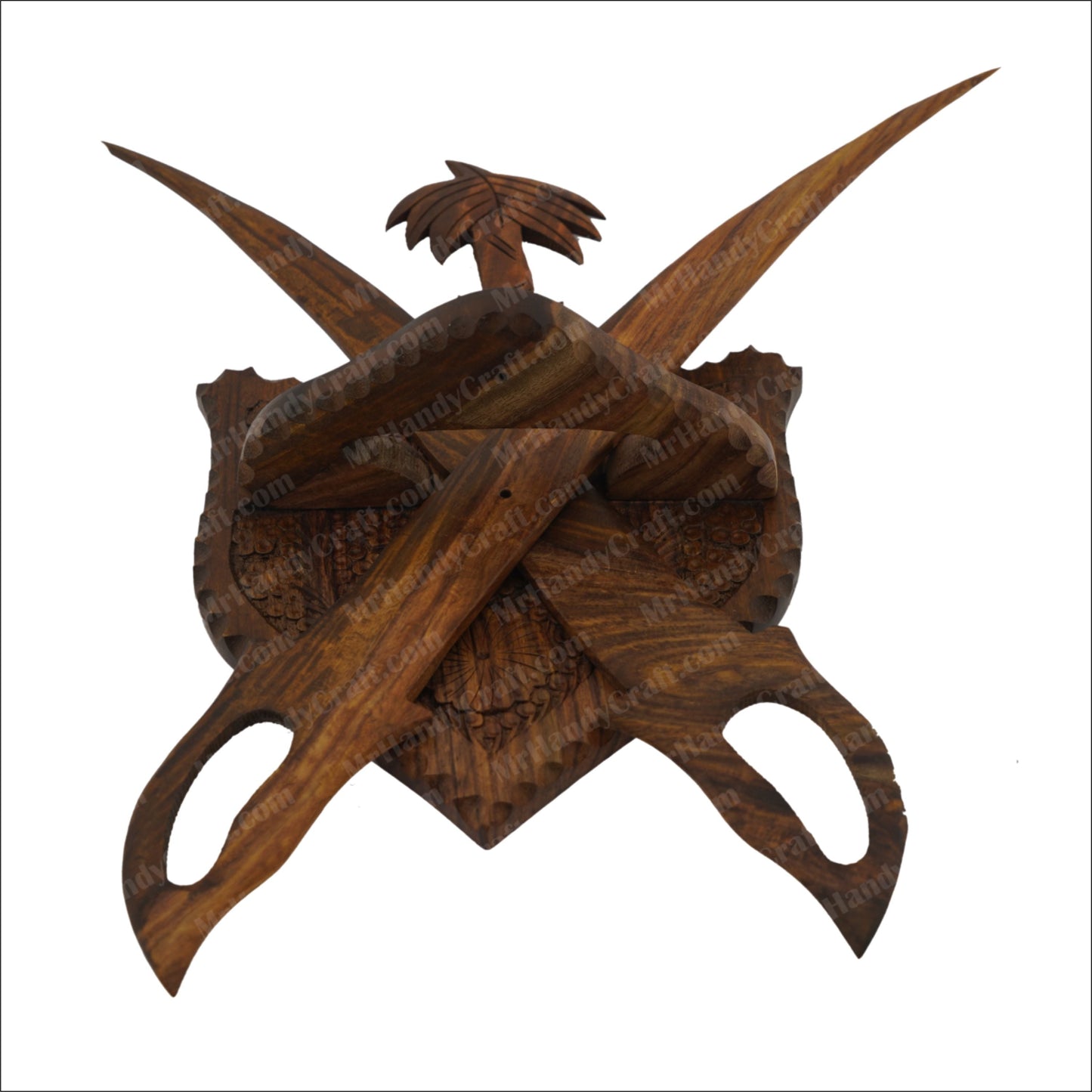 Wall Hanging with Two Swords and Shield made of Solid Wood