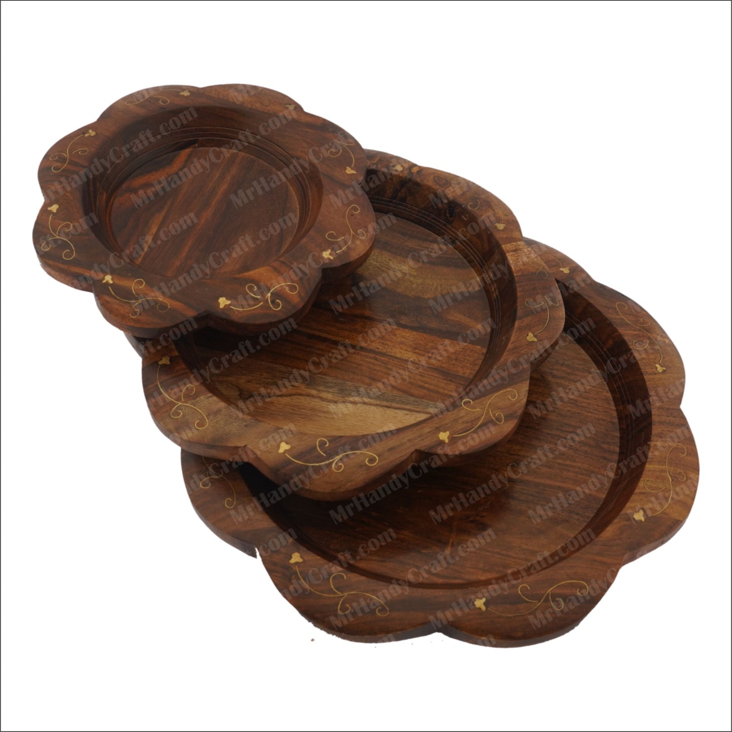 Handmade Wooden Brass Tray Round