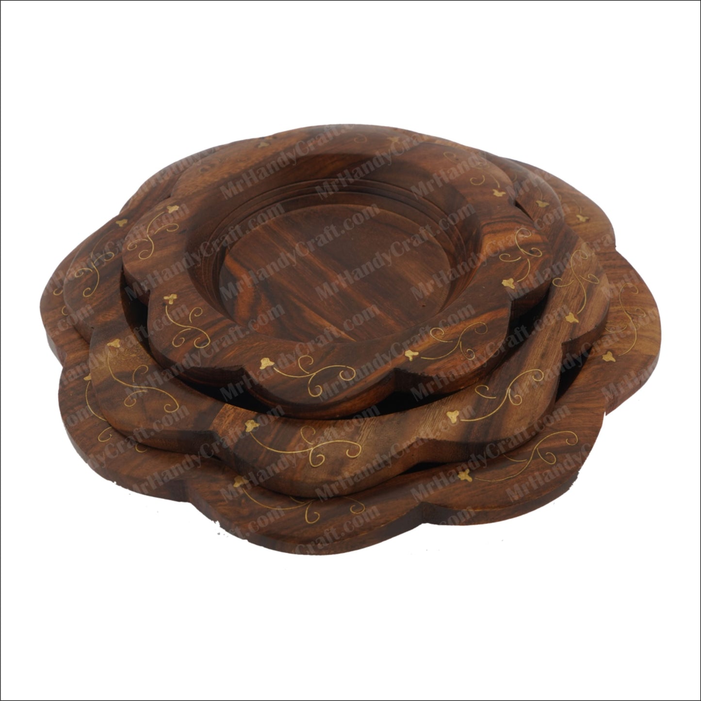 Handmade Wooden Brass Tray Round