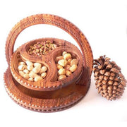 Wooden Basket Round shaped with 3 Pockets