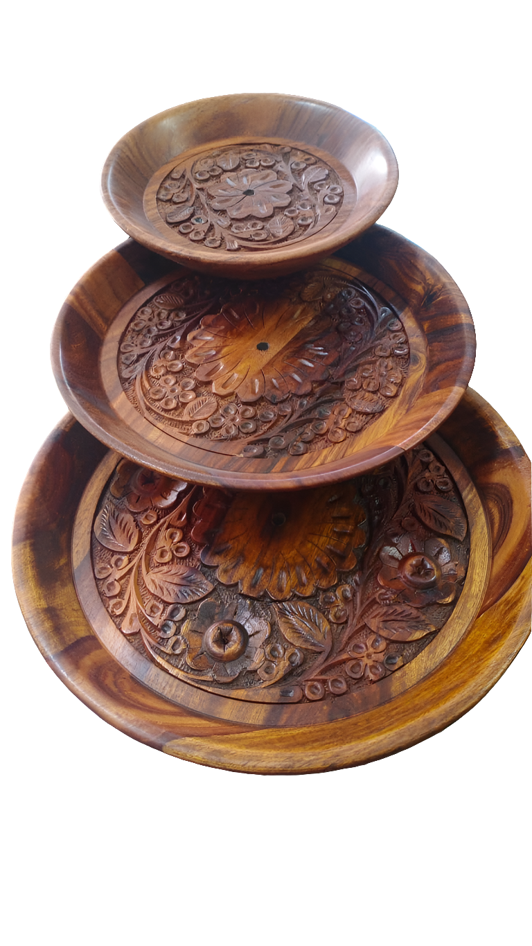 Handmade Wooden Carving Tray Round
